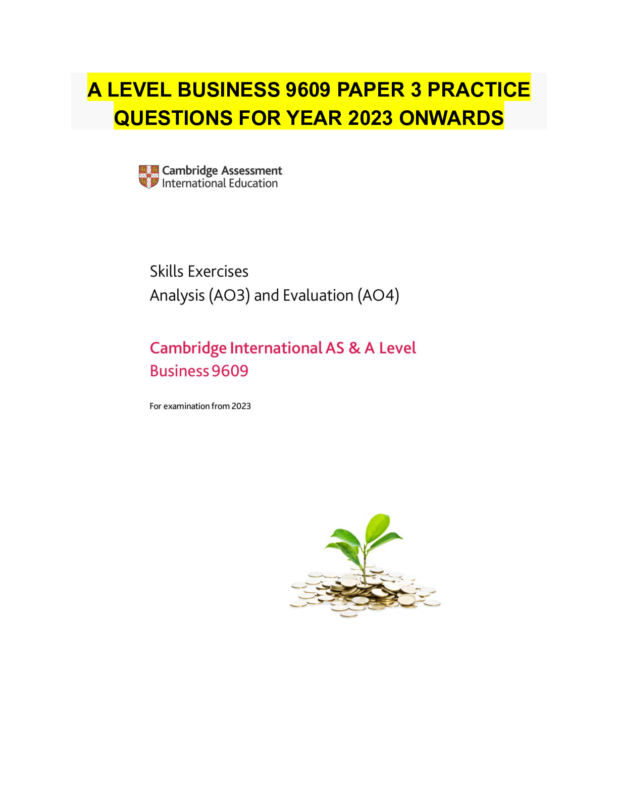 Preview of A LEVEL BUSINESS 9609 PAPER 3 PRACTICE QUESTIONS FOR YEAR 2023 ONWARDS